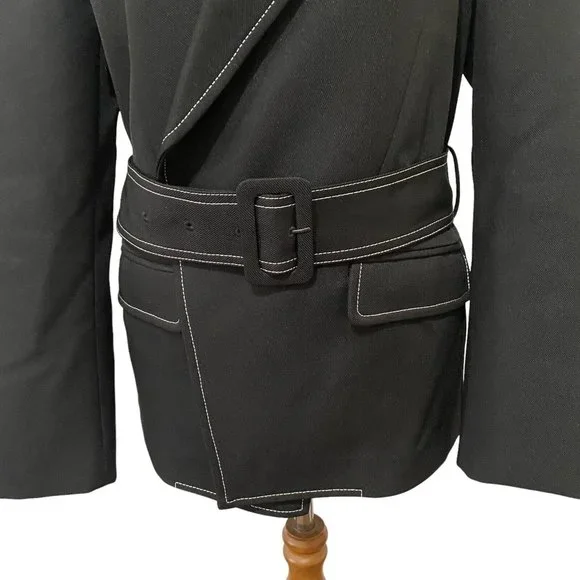 Camilla And Marc Size 12 Black Faith Topstitch Twill Blazer Jacket Belt RRP$550 - Picture 6 of 11